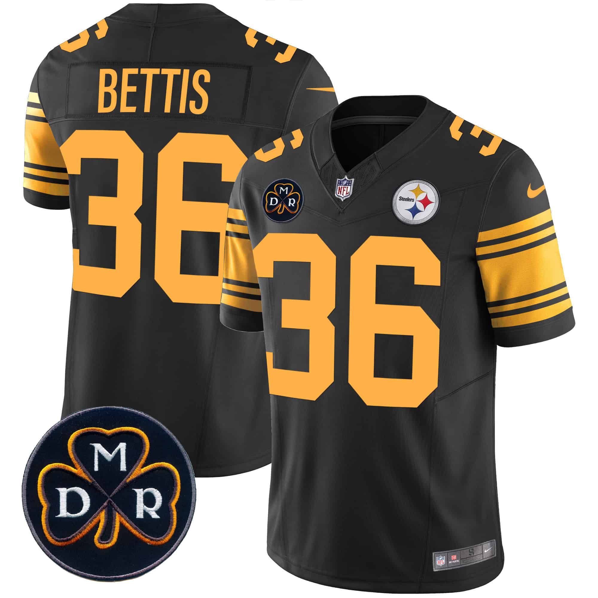Men Pittsburgh Steelers #36 Bettis Black 2024 Nike DMR Patch Vapor Limited NFL Jersey style 2